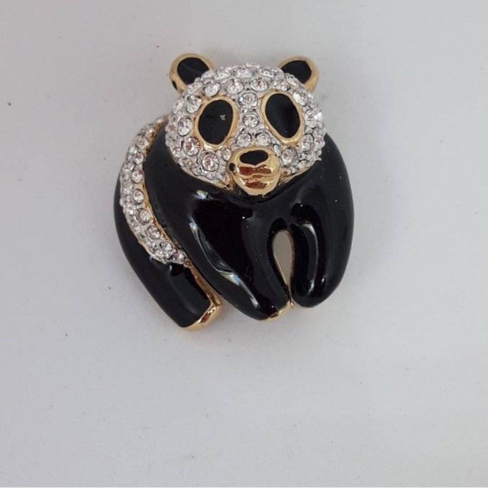 Elegant Black and Gold Panda Brooch